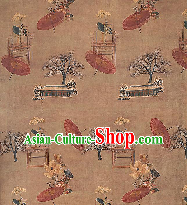 Chinese Traditional Gambiered Guangdong Gauze Classical Umbrella Pattern Brown Brocade Drapery Cheongsam Silk Fabric Chinese Traditional Gambiered Guangdong Gauze Classical Umbrella Pattern Brown Brocade Drapery Cheongsam Silk Fabric