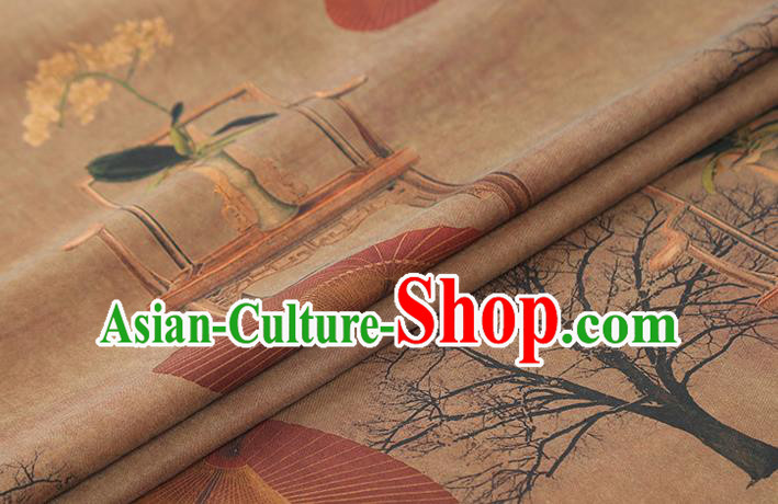 Chinese Traditional Gambiered Guangdong Gauze Classical Umbrella Pattern Brown Brocade Drapery Cheongsam Silk Fabric Chinese Traditional Gambiered Guangdong Gauze Classical Umbrella Pattern Brown Brocade Drapery Cheongsam Silk Fabric