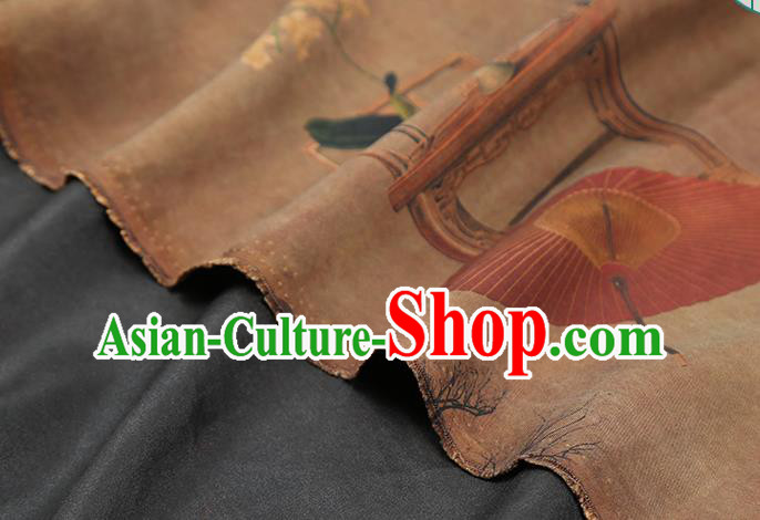 Chinese Traditional Gambiered Guangdong Gauze Classical Umbrella Pattern Brown Brocade Drapery Cheongsam Silk Fabric Chinese Traditional Gambiered Guangdong Gauze Classical Umbrella Pattern Brown Brocade Drapery Cheongsam Silk Fabric