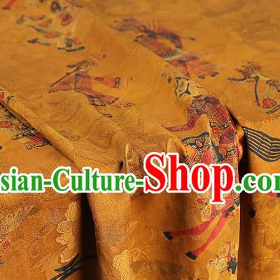 Chinese Traditional Yellow Gambiered Guangdong Gauze Classical Shadow Puppetry Pattern Brocade Drapery Cheongsam Silk Fabric