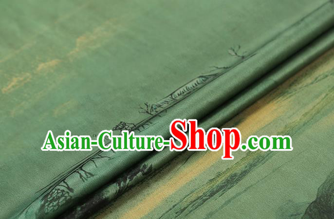 Chinese Classical Landscape Pattern Brocade Drapery Traditional Gambiered Guangdong Gauze Cheongsam Green Silk Fabric Chinese Classical Landscape Pattern Brocade Drapery Traditional Gambiered Guangdong Gauze Cheongsam Green Silk Fabric