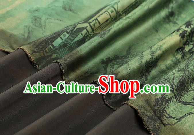 Chinese Classical Landscape Pattern Brocade Drapery Traditional Gambiered Guangdong Gauze Cheongsam Green Silk Fabric Chinese Classical Landscape Pattern Brocade Drapery Traditional Gambiered Guangdong Gauze Cheongsam Green Silk Fabric
