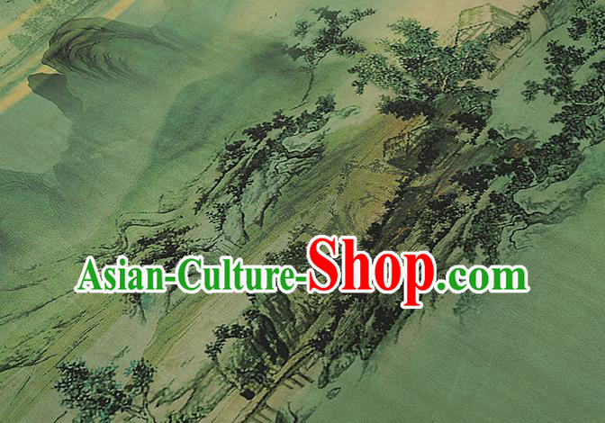 Chinese Classical Landscape Pattern Brocade Drapery Traditional Gambiered Guangdong Gauze Cheongsam Green Silk Fabric Chinese Classical Landscape Pattern Brocade Drapery Traditional Gambiered Guangdong Gauze Cheongsam Green Silk Fabric