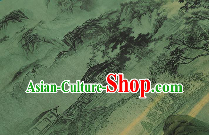 Chinese Classical Landscape Pattern Brocade Drapery Traditional Gambiered Guangdong Gauze Cheongsam Green Silk Fabric Chinese Classical Landscape Pattern Brocade Drapery Traditional Gambiered Guangdong Gauze Cheongsam Green Silk Fabric