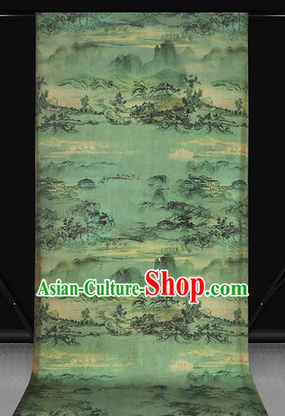 Chinese Classical Landscape Pattern Brocade Drapery Traditional Gambiered Guangdong Gauze Cheongsam Green Silk Fabric Chinese Classical Landscape Pattern Brocade Drapery Traditional Gambiered Guangdong Gauze Cheongsam Green Silk Fabric