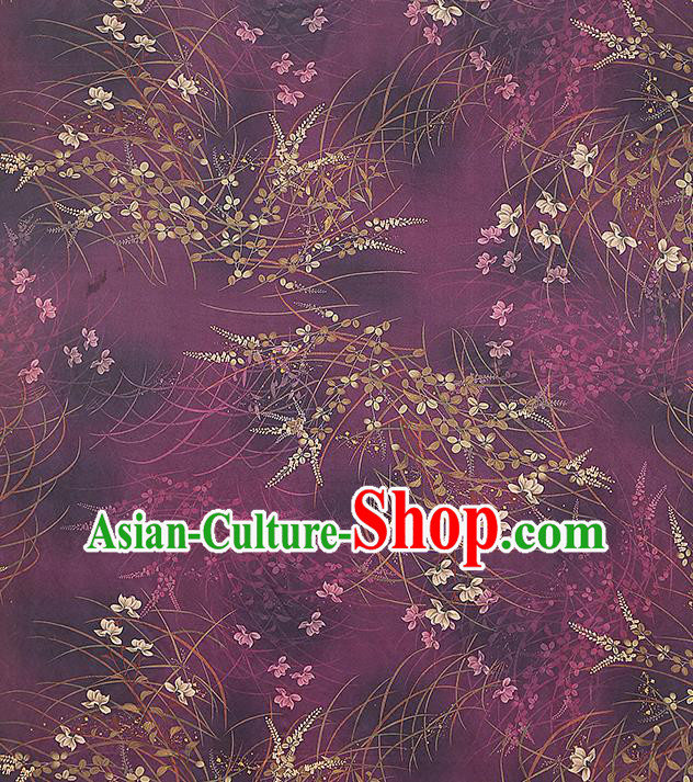 Chinese Traditional Gambiered Guangdong Gauze Classical Campanula Pattern Brocade Drapery Cheongsam Purple Silk Fabric Chinese Traditional Gambiered Guangdong Gauze Classical Campanula Pattern Brocade Drapery Cheongsam Purple Silk Fabric
