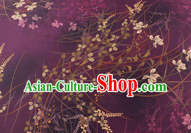 Chinese Traditional Gambiered Guangdong Gauze Classical Campanula Pattern Brocade Drapery Cheongsam Purple Silk Fabric Chinese Traditional Gambiered Guangdong Gauze Classical Campanula Pattern Brocade Drapery Cheongsam Purple Silk Fabric