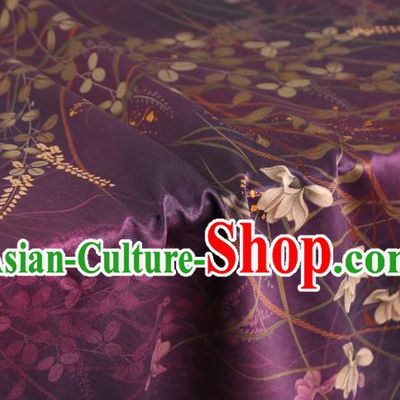 Chinese Traditional Gambiered Guangdong Gauze Classical Campanula Pattern Brocade Drapery Cheongsam Purple Silk Fabric