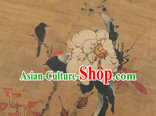 Chinese Traditional Ginger Gambiered Guangdong Gauze Cheongsam Silk Fabric Classical Peony Pattern Brocade Drapery Chinese Traditional Ginger Gambiered Guangdong Gauze Cheongsam Silk Fabric Classical Peony Pattern Brocade Drapery