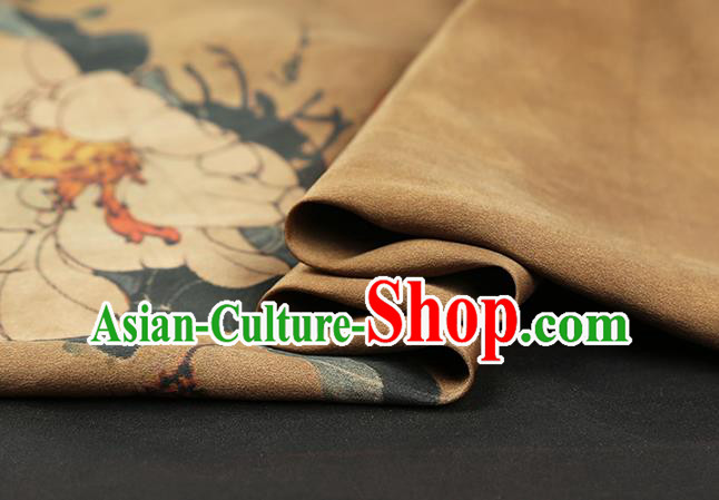 Chinese Traditional Ginger Gambiered Guangdong Gauze Cheongsam Silk Fabric Classical Peony Pattern Brocade Drapery Chinese Traditional Ginger Gambiered Guangdong Gauze Cheongsam Silk Fabric Classical Peony Pattern Brocade Drapery