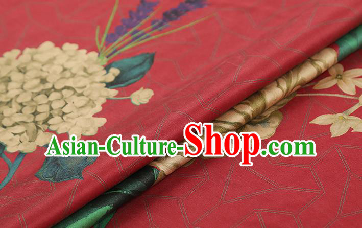 Chinese Classical Camellia Pattern Red Brocade Drapery Traditional Gambiered Guangdong Gauze Cheongsam Silk Fabric Chinese Classical Camellia Pattern Red Brocade Drapery Traditional Gambiered Guangdong Gauze Cheongsam Silk Fabric
