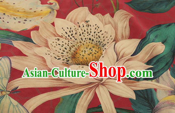 Chinese Classical Camellia Pattern Red Brocade Drapery Traditional Gambiered Guangdong Gauze Cheongsam Silk Fabric Chinese Classical Camellia Pattern Red Brocade Drapery Traditional Gambiered Guangdong Gauze Cheongsam Silk Fabric