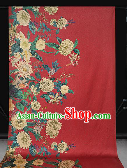 Chinese Classical Camellia Pattern Red Brocade Drapery Traditional Gambiered Guangdong Gauze Cheongsam Silk Fabric Chinese Classical Camellia Pattern Red Brocade Drapery Traditional Gambiered Guangdong Gauze Cheongsam Silk Fabric