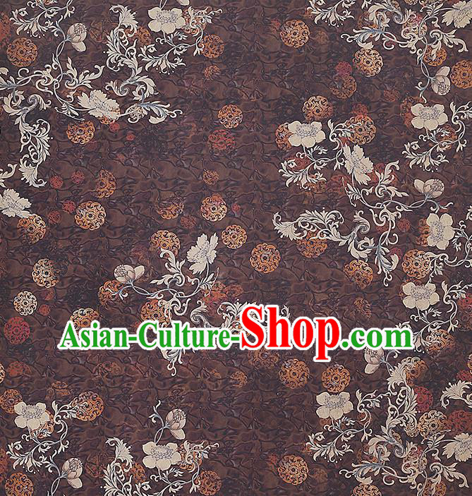 Chinese Silk Fabric Traditional Cheongsam Gambiered Guangdong Gauze Classical Flowers Pattern Brown Brocade Drapery