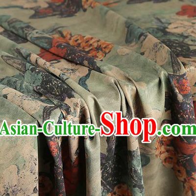 Chinese Light Green Brocade Fabric Traditional Cheongsam Gambiered Guangdong Gauze Classical Flowers Pattern Silk Drapery