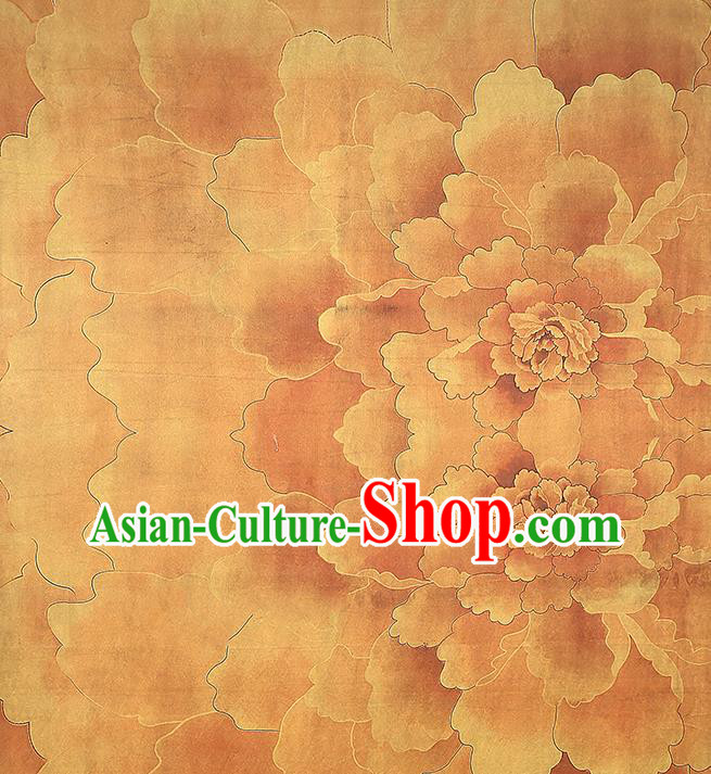 Chinese Traditional Cheongsam Gambiered Guangdong Gauze Classical Peony Pattern Silk Drapery Golden Brocade Fabric Chinese Traditional Cheongsam Gambiered Guangdong Gauze Classical Peony Pattern Silk Drapery Golden Brocade Fabric