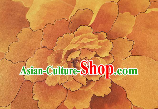 Chinese Traditional Cheongsam Gambiered Guangdong Gauze Classical Peony Pattern Silk Drapery Golden Brocade Fabric Chinese Traditional Cheongsam Gambiered Guangdong Gauze Classical Peony Pattern Silk Drapery Golden Brocade Fabric