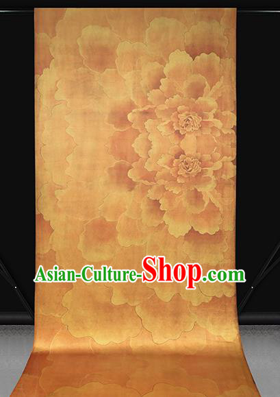 Chinese Traditional Cheongsam Gambiered Guangdong Gauze Classical Peony Pattern Silk Drapery Golden Brocade Fabric Chinese Traditional Cheongsam Gambiered Guangdong Gauze Classical Peony Pattern Silk Drapery Golden Brocade Fabric