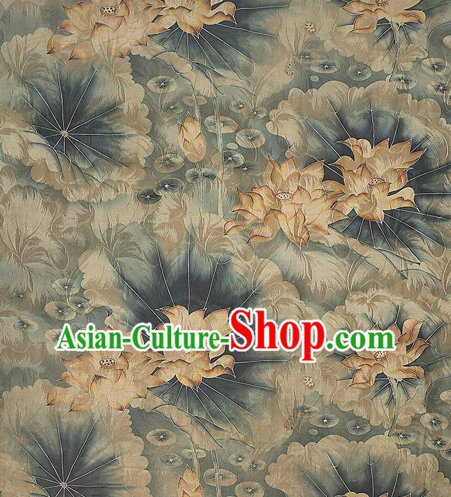 Chinese Classical Lotus Pattern Silk Drapery Traditional Cheongsam Gambiered Guangdong Gauze Blue Brocade Fabric Chinese Classical Lotus Pattern Silk Drapery Traditional Cheongsam Gambiered Guangdong Gauze Blue Brocade Fabric