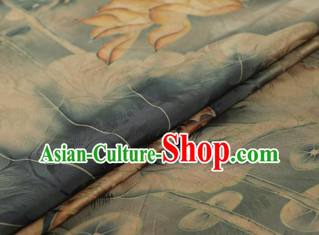 Chinese Classical Lotus Pattern Silk Drapery Traditional Cheongsam Gambiered Guangdong Gauze Blue Brocade Fabric Chinese Classical Lotus Pattern Silk Drapery Traditional Cheongsam Gambiered Guangdong Gauze Blue Brocade Fabric