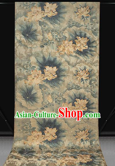 Chinese Classical Lotus Pattern Silk Drapery Traditional Cheongsam Gambiered Guangdong Gauze Blue Brocade Fabric Chinese Classical Lotus Pattern Silk Drapery Traditional Cheongsam Gambiered Guangdong Gauze Blue Brocade Fabric