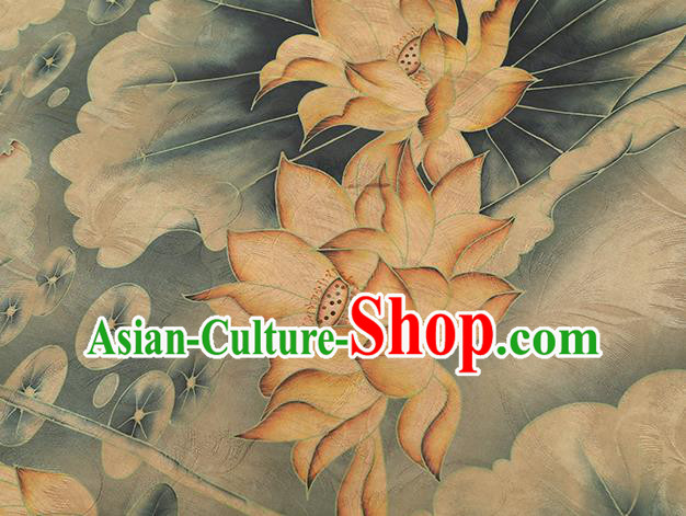 Chinese Classical Lotus Pattern Silk Drapery Traditional Cheongsam Gambiered Guangdong Gauze Blue Brocade Fabric Chinese Classical Lotus Pattern Silk Drapery Traditional Cheongsam Gambiered Guangdong Gauze Blue Brocade Fabric