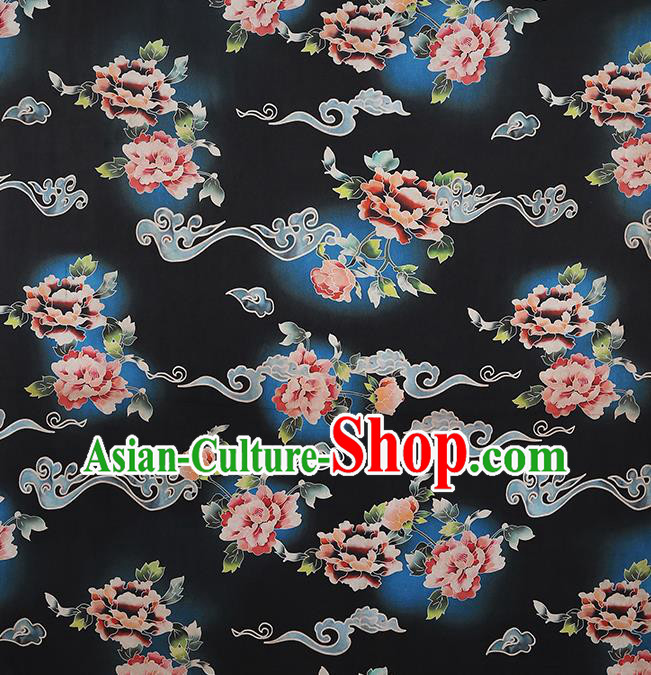 Chinese Silk Drapery Traditional Cheongsam Brocade Fabric Classical Peony Pattern Black Gambiered Guangdong Gauze Chinese Silk Drapery Traditional Cheongsam Brocade Fabric Classical Peony Pattern Black Gambiered Guangdong Gauze