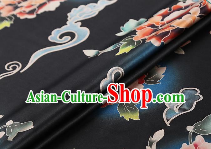 Chinese Silk Drapery Traditional Cheongsam Brocade Fabric Classical Peony Pattern Black Gambiered Guangdong Gauze Chinese Silk Drapery Traditional Cheongsam Brocade Fabric Classical Peony Pattern Black Gambiered Guangdong Gauze