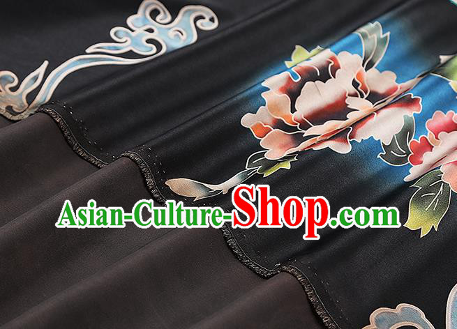 Chinese Silk Drapery Traditional Cheongsam Brocade Fabric Classical Peony Pattern Black Gambiered Guangdong Gauze Chinese Silk Drapery Traditional Cheongsam Brocade Fabric Classical Peony Pattern Black Gambiered Guangdong Gauze