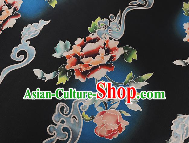 Chinese Silk Drapery Traditional Cheongsam Brocade Fabric Classical Peony Pattern Black Gambiered Guangdong Gauze Chinese Silk Drapery Traditional Cheongsam Brocade Fabric Classical Peony Pattern Black Gambiered Guangdong Gauze