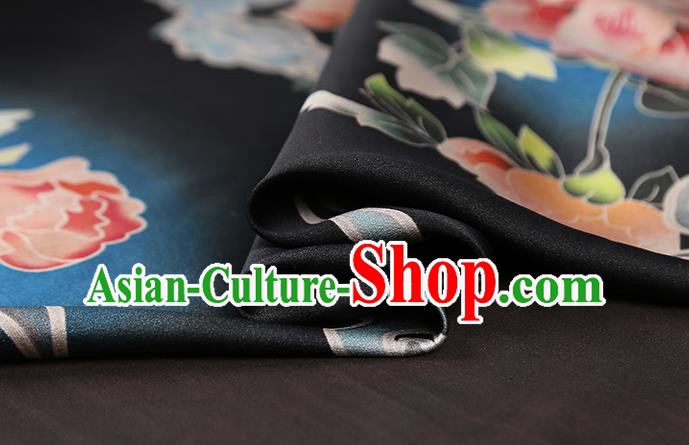 Chinese Silk Drapery Traditional Cheongsam Brocade Fabric Classical Peony Pattern Black Gambiered Guangdong Gauze Chinese Silk Drapery Traditional Cheongsam Brocade Fabric Classical Peony Pattern Black Gambiered Guangdong Gauze