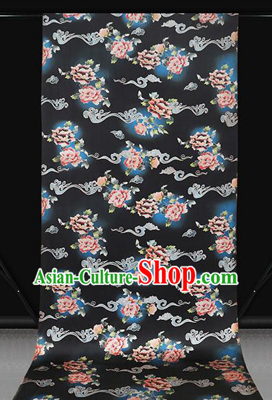 Chinese Silk Drapery Traditional Cheongsam Brocade Fabric Classical Peony Pattern Black Gambiered Guangdong Gauze Chinese Silk Drapery Traditional Cheongsam Brocade Fabric Classical Peony Pattern Black Gambiered Guangdong Gauze
