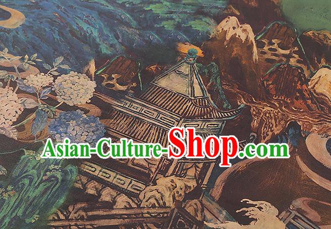 Chinese Green Silk Drapery Classical Crane Pattern Gambiered Guangdong Gauze Traditional Cheongsam Brocade Fabric Chinese Green Silk Drapery Classical Crane Pattern Gambiered Guangdong Gauze Traditional Cheongsam Brocade Fabric