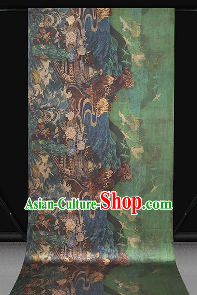 Chinese Green Silk Drapery Classical Crane Pattern Gambiered Guangdong Gauze Traditional Cheongsam Brocade Fabric Chinese Green Silk Drapery Classical Crane Pattern Gambiered Guangdong Gauze Traditional Cheongsam Brocade Fabric