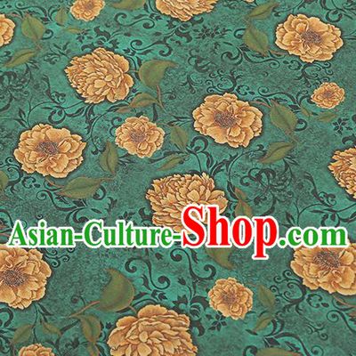 Chinese Classical Roses Pattern Gambiered Guangdong Gauze Traditional Cheongsam Brocade Fabric Green Silk Drapery