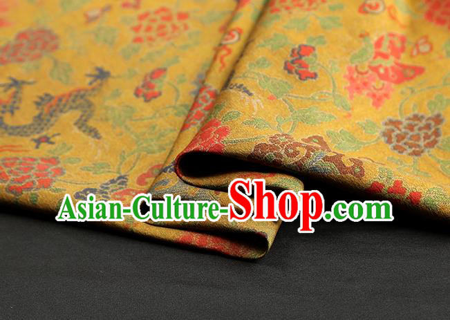 Chinese Classical Dragons Pattern Gambiered Guangdong Gauze Traditional Cheongsam Brocade Fabric Golden Silk Drapery Chinese Classical Dragons Pattern Gambiered Guangdong Gauze Traditional Cheongsam Brocade Fabric Golden Silk Drapery