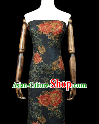 Chinese Classical Peony Pattern Navy Silk Drapery Traditional Cheongsam Brocade Fabric Gambiered Guangdong Gauze Chinese Classical Peony Pattern Navy Silk Drapery Traditional Cheongsam Brocade Fabric Gambiered Guangdong Gauze