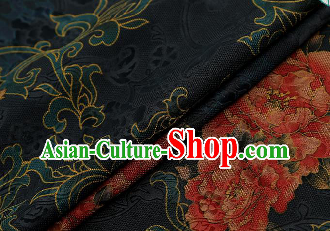 Chinese Classical Peony Pattern Navy Silk Drapery Traditional Cheongsam Brocade Fabric Gambiered Guangdong Gauze Chinese Classical Peony Pattern Navy Silk Drapery Traditional Cheongsam Brocade Fabric Gambiered Guangdong Gauze