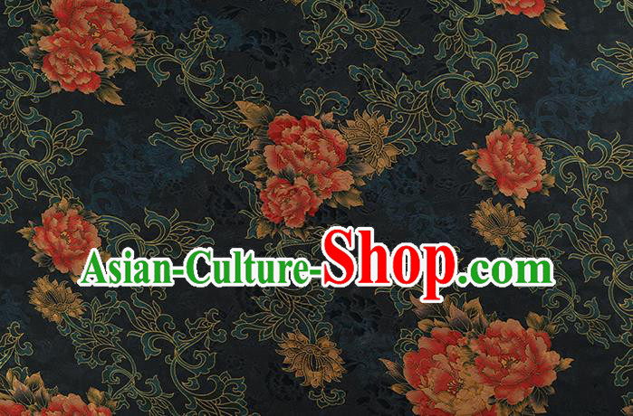 Chinese Classical Peony Pattern Navy Silk Drapery Traditional Cheongsam Brocade Fabric Gambiered Guangdong Gauze Chinese Classical Peony Pattern Navy Silk Drapery Traditional Cheongsam Brocade Fabric Gambiered Guangdong Gauze