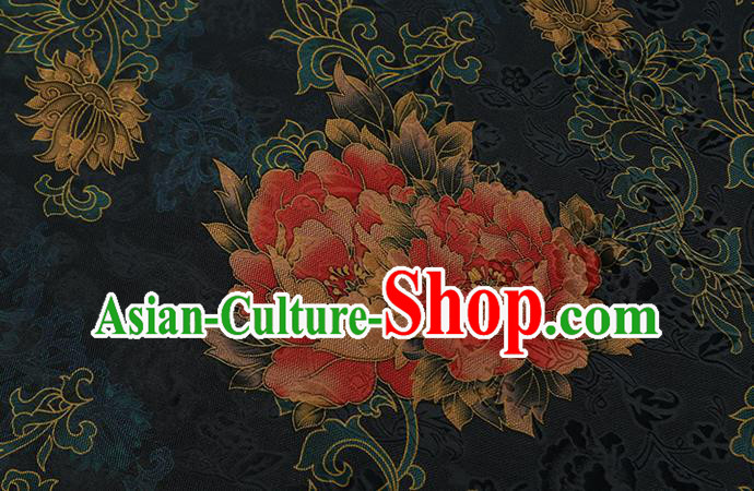 Chinese Classical Peony Pattern Navy Silk Drapery Traditional Cheongsam Brocade Fabric Gambiered Guangdong Gauze Chinese Classical Peony Pattern Navy Silk Drapery Traditional Cheongsam Brocade Fabric Gambiered Guangdong Gauze