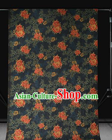 Chinese Classical Peony Pattern Navy Silk Drapery Traditional Cheongsam Brocade Fabric Gambiered Guangdong Gauze Chinese Classical Peony Pattern Navy Silk Drapery Traditional Cheongsam Brocade Fabric Gambiered Guangdong Gauze