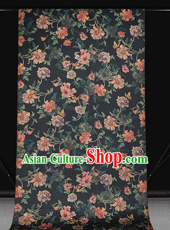 Chinese Traditional Peony Pattern Black Silk Drapery Classical Gambiered Guangdong Gauze Cheongsam Brocade Fabric Chinese Traditional Peony Pattern Black Silk Drapery Classical Gambiered Guangdong Gauze Cheongsam Brocade Fabric