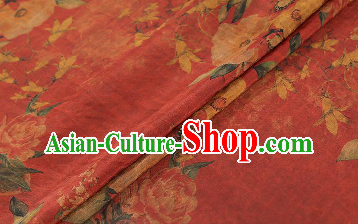 Chinese Cheongsam Brocade Fabric Traditional Flowers Pattern Red Silk Drapery Classical Gambiered Guangdong Gauze Chinese Cheongsam Brocade Fabric Traditional Flowers Pattern Red Silk Drapery Classical Gambiered Guangdong Gauze