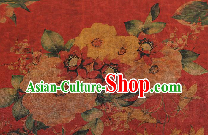 Chinese Cheongsam Brocade Fabric Traditional Flowers Pattern Red Silk Drapery Classical Gambiered Guangdong Gauze Chinese Cheongsam Brocade Fabric Traditional Flowers Pattern Red Silk Drapery Classical Gambiered Guangdong Gauze