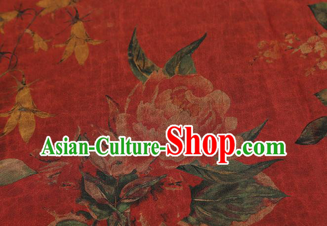 Chinese Cheongsam Brocade Fabric Traditional Flowers Pattern Red Silk Drapery Classical Gambiered Guangdong Gauze Chinese Cheongsam Brocade Fabric Traditional Flowers Pattern Red Silk Drapery Classical Gambiered Guangdong Gauze