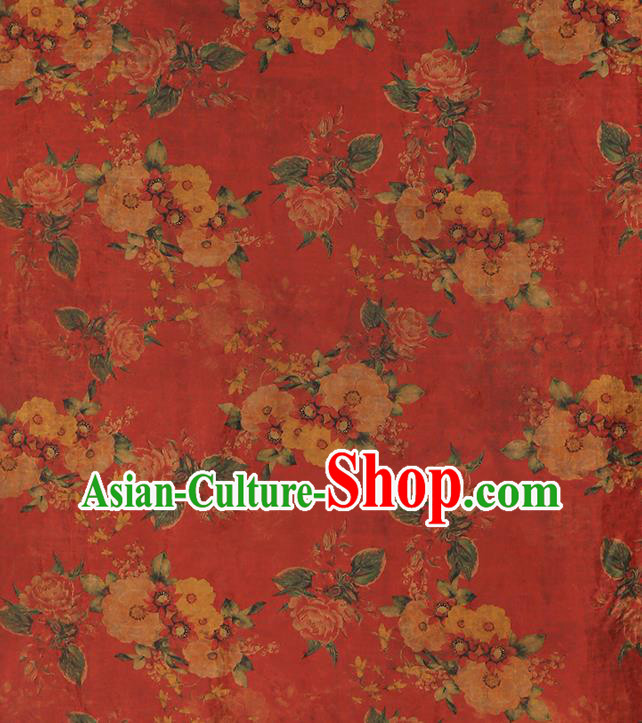 Chinese Cheongsam Brocade Fabric Traditional Flowers Pattern Red Silk Drapery Classical Gambiered Guangdong Gauze Chinese Cheongsam Brocade Fabric Traditional Flowers Pattern Red Silk Drapery Classical Gambiered Guangdong Gauze