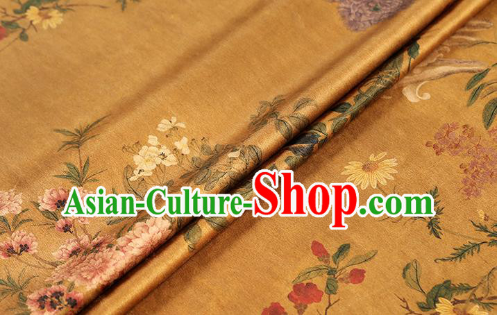 Chinese Classical Gambiered Guangdong Gauze Cheongsam Brocade Fabric Traditional Flowers Pattern Ginger Silk Drapery Chinese Classical Gambiered Guangdong Gauze Cheongsam Brocade Fabric Traditional Flowers Pattern Ginger Silk Drapery