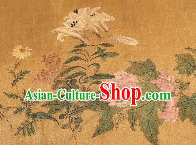 Chinese Classical Gambiered Guangdong Gauze Cheongsam Brocade Fabric Traditional Flowers Pattern Ginger Silk Drapery Chinese Classical Gambiered Guangdong Gauze Cheongsam Brocade Fabric Traditional Flowers Pattern Ginger Silk Drapery