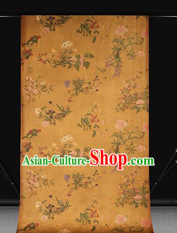 Chinese Classical Gambiered Guangdong Gauze Cheongsam Brocade Fabric Traditional Flowers Pattern Ginger Silk Drapery Chinese Classical Gambiered Guangdong Gauze Cheongsam Brocade Fabric Traditional Flowers Pattern Ginger Silk Drapery