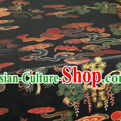 Chinese Cheongsam Black Brocade Fabric Classical Gambiered Guangdong Gauze Traditional Cloud Pine Pattern Silk Drapery